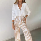 Women’s Two Piece Set – Shirt and Patterned Pants Matching Outfit Elegant Casual Set oaklynwear