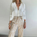 Women’s Two Piece Set – Shirt and Patterned Pants Matching Outfit Elegant Casual Set oaklynwear