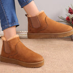 Women's suede-look Chelsea ankle boots with faux fur lining and treaded sole