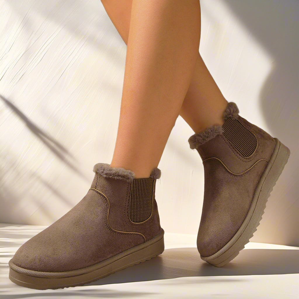 Women's suede-look Chelsea ankle boots with faux fur lining and treaded sole - view 2