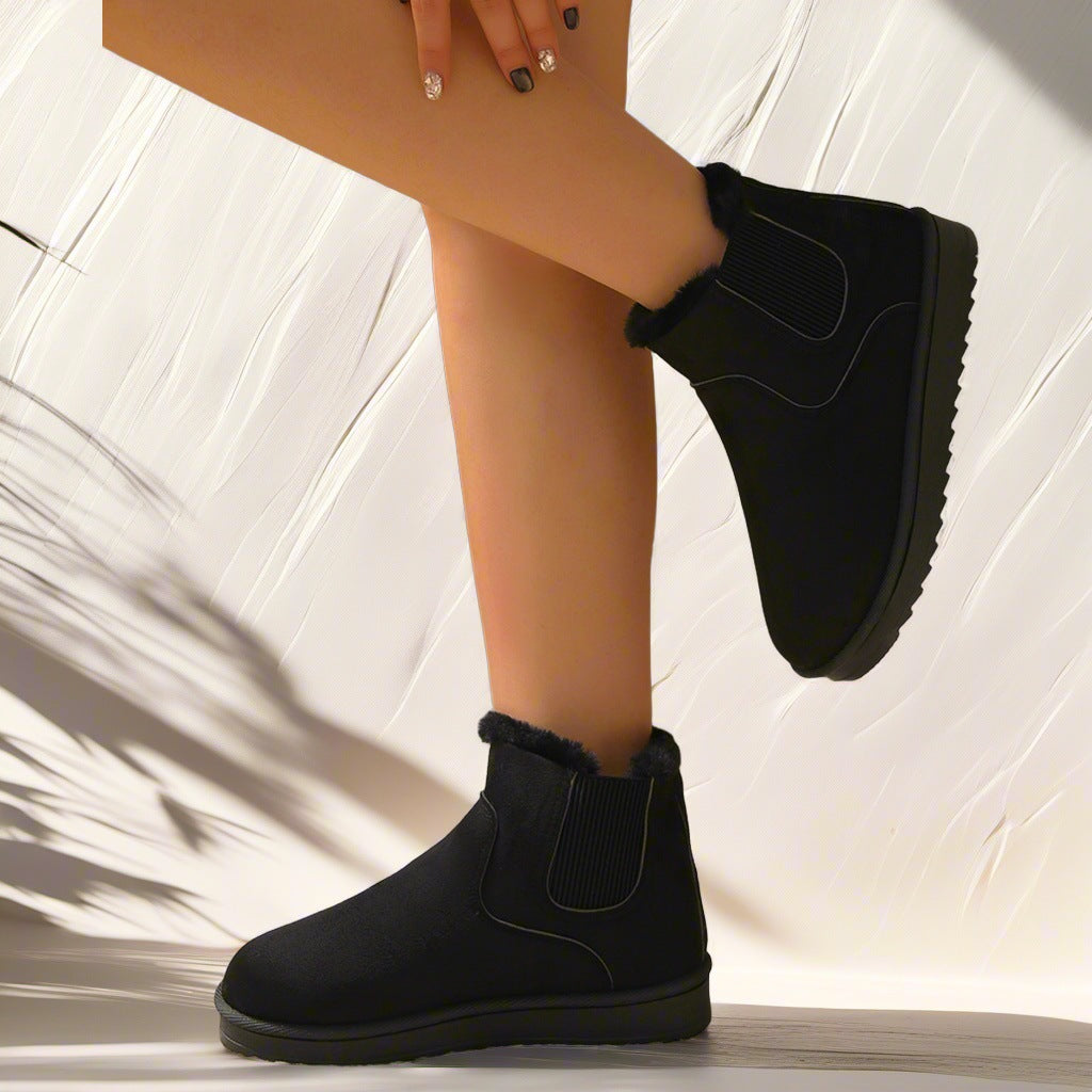 Women's suede-look Chelsea ankle boots with faux fur lining and treaded sole - view 3