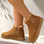 Women's suede-look Chelsea ankle boots with faux fur lining and treaded sole - view 4
