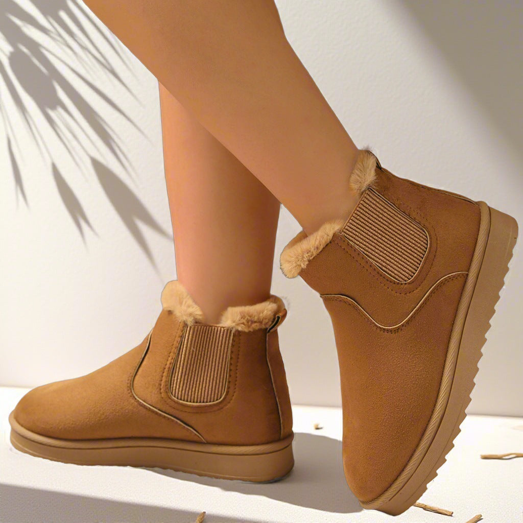 Women's suede-look Chelsea ankle boots with faux fur lining and treaded sole - view 4