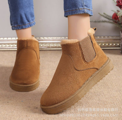 Women's suede-look Chelsea ankle boots with faux fur lining and treaded sole - view 6