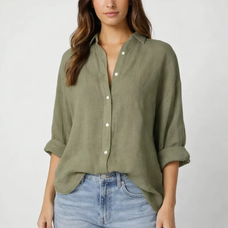 Clara | V-Neck Cotton Linen Blouse oaklynwear