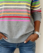 Women's rainbow striped quarter zip sweater with stand collar and ribbed cuffs - view 5