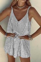 Sequin V-neck cami mini dress with tie waist
