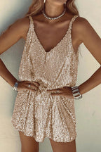 Sequin V-neck cami mini dress with tie waist - view 11