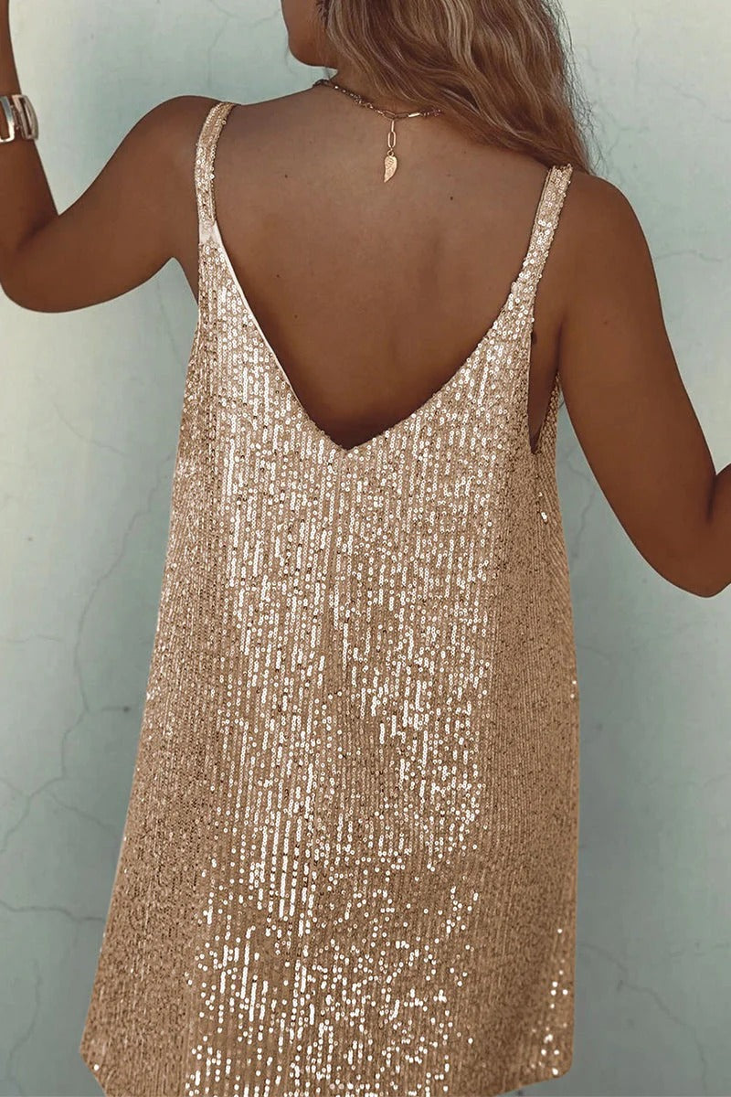 Sequin V-neck cami mini dress with tie waist - view 13