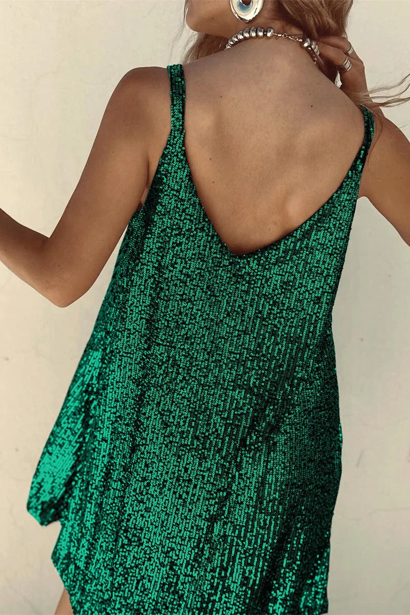 Sequin V-neck cami mini dress with tie waist - view 15
