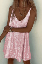 Sequin V-neck cami mini dress with tie waist - view 16