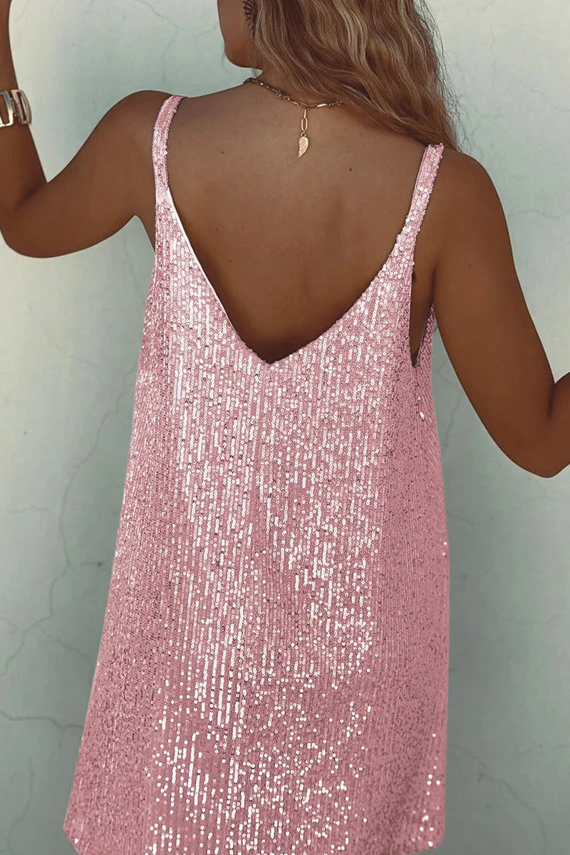 Sequin V-neck cami mini dress with tie waist - view 17