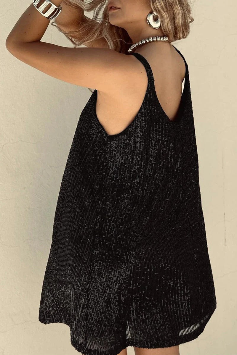 Sequin V-neck cami mini dress with tie waist - view 19