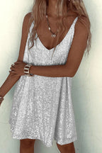 Sequin V-neck cami mini dress with tie waist - view 7