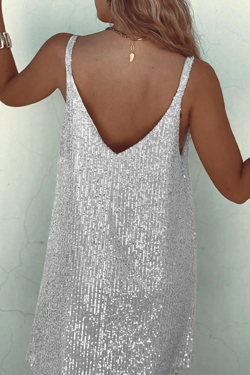 Sequin V-neck cami mini dress with tie waist - view 8