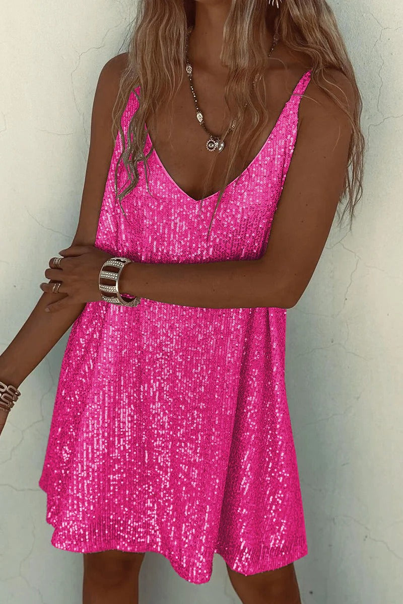 Sequin V-neck cami mini dress with tie waist - view 9