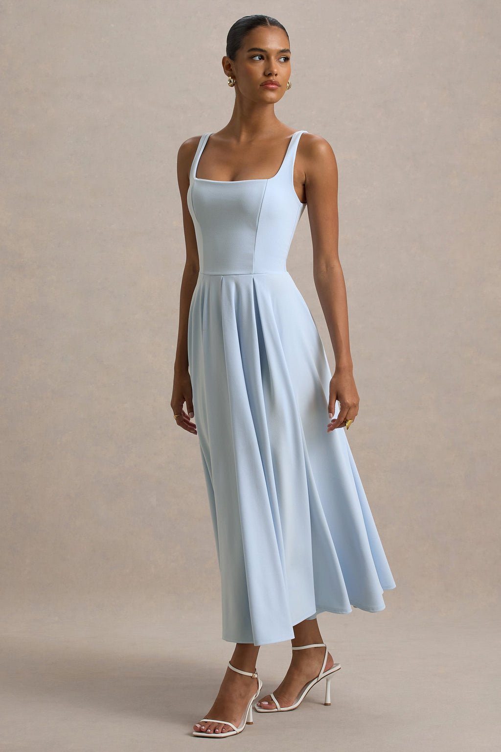 Parina | Pleated Square Neck Midi Dress oaklynwear