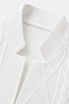 White stand collar knit blazer jacket with cable texture and dark buttons - view 6