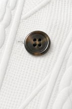 White stand collar knit blazer jacket with cable texture and dark buttons - view 8