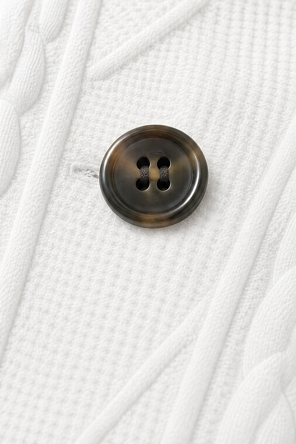 White stand collar knit blazer jacket with cable texture and dark buttons - view 8