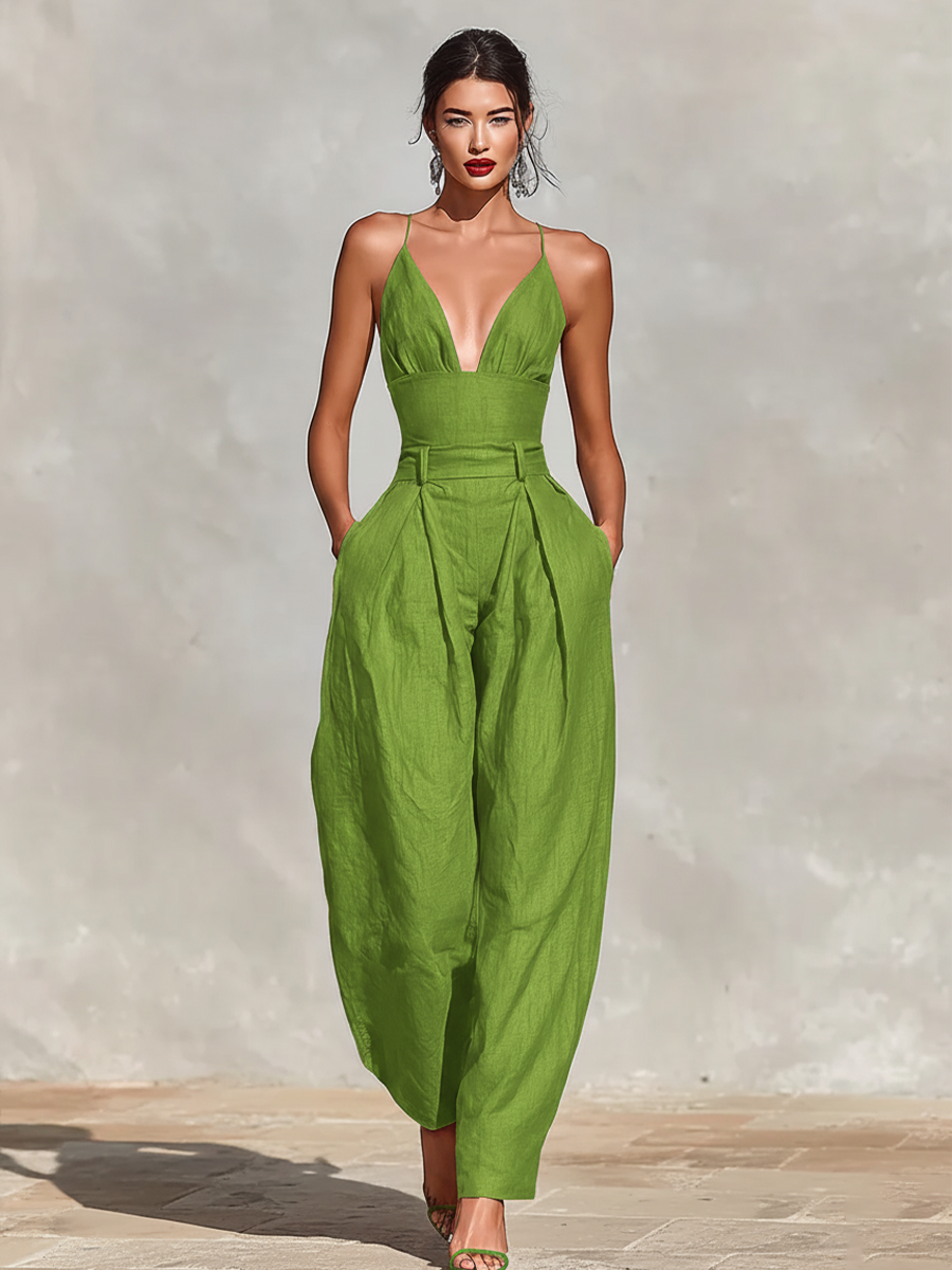 Ruby | Spaghetti Strap Linen Wide-Leg Jumpsuit oaklynwear