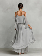 Simone | Women's Breathable Chiffon Set With Cold-Shoulder Detail & Flared Silhouette oaklynwear