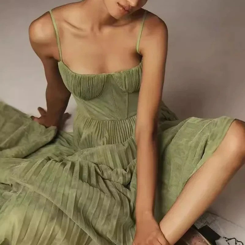 Verona Pleated Suspender Dress oaklynwear