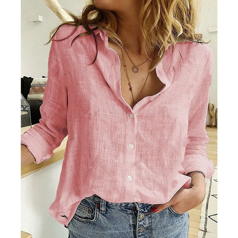 Women’s Linen Blouse – Lightweight Casual Button Up Shirt Loose Fit Summer Top oaklynwear