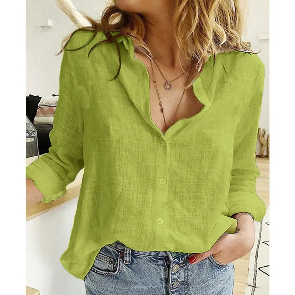 Women’s Linen Blouse – Lightweight Casual Button Up Shirt Loose Fit Summer Top oaklynwear