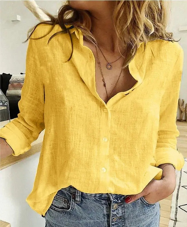 Women’s Linen Blouse – Lightweight Casual Button Up Shirt Loose Fit Summer Top oaklynwear