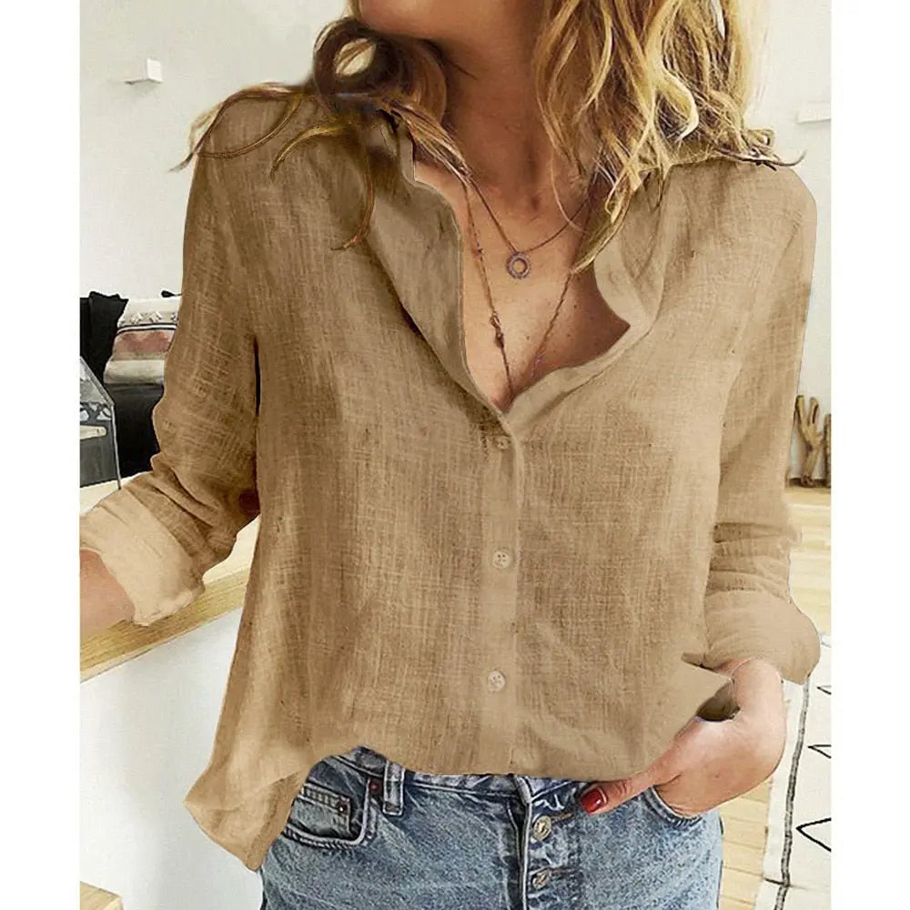 Women’s Linen Blouse – Lightweight Casual Button Up Shirt Loose Fit Summer Top oaklynwear