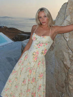 Hazel | Floral Spaghetti Strap Corset Bodice A-Line Midi Wedding Guest Dress oaklynwear