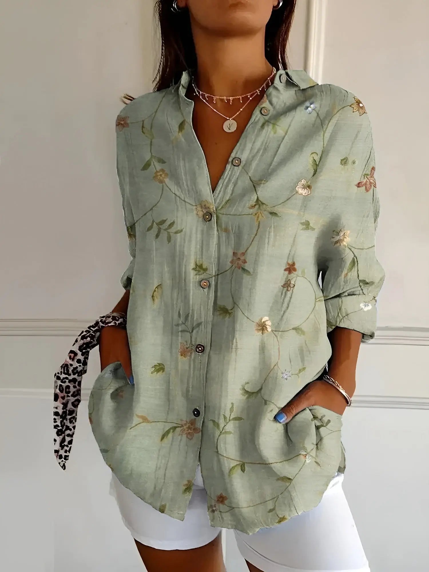 Women’s Button Down Shirt – Long Sleeve Collared Blouse Casual Work Top with Pocket oaklynwear