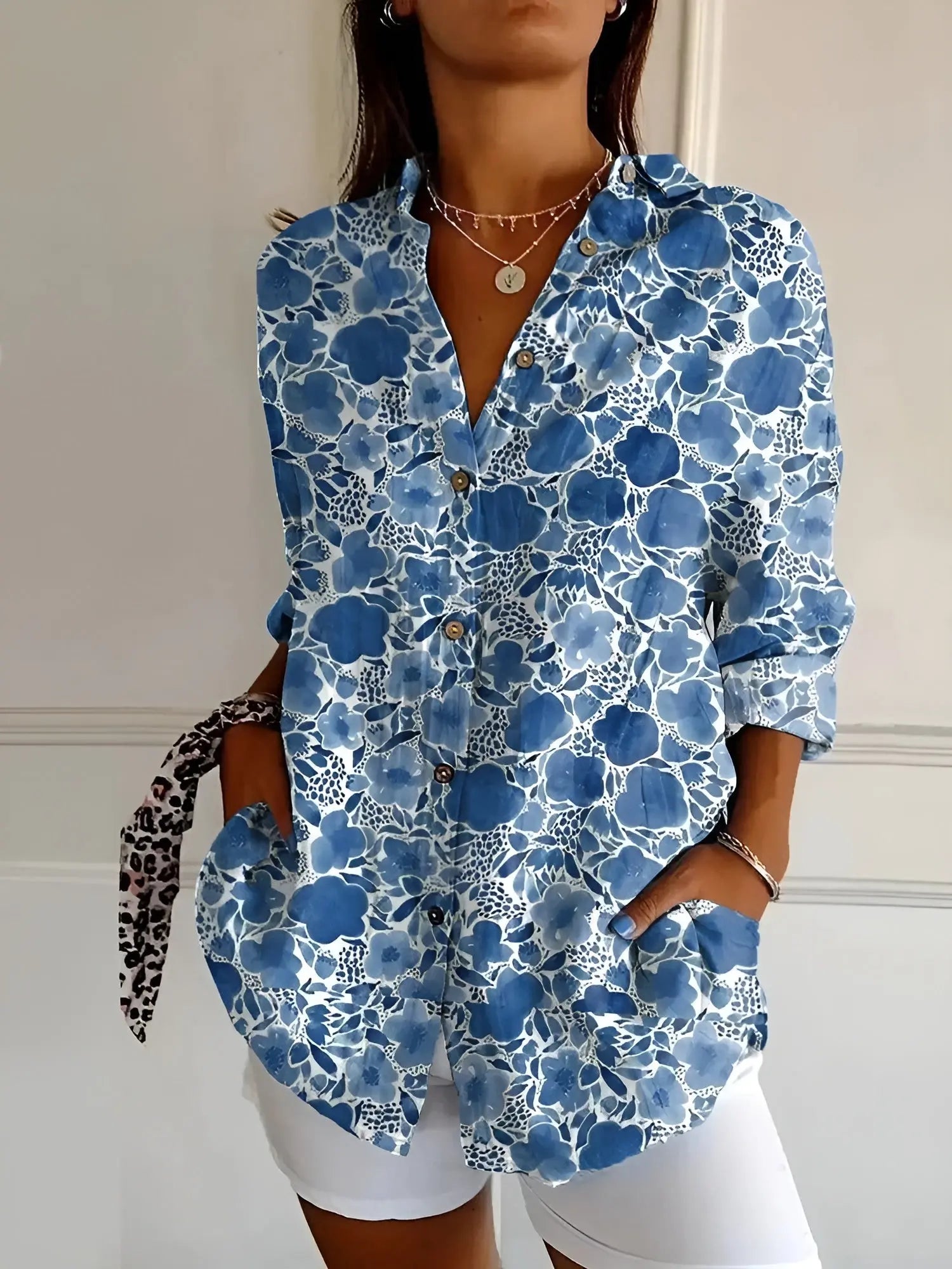 Women’s Button Down Shirt – Long Sleeve Collared Blouse Casual Work Top with Pocket oaklynwear