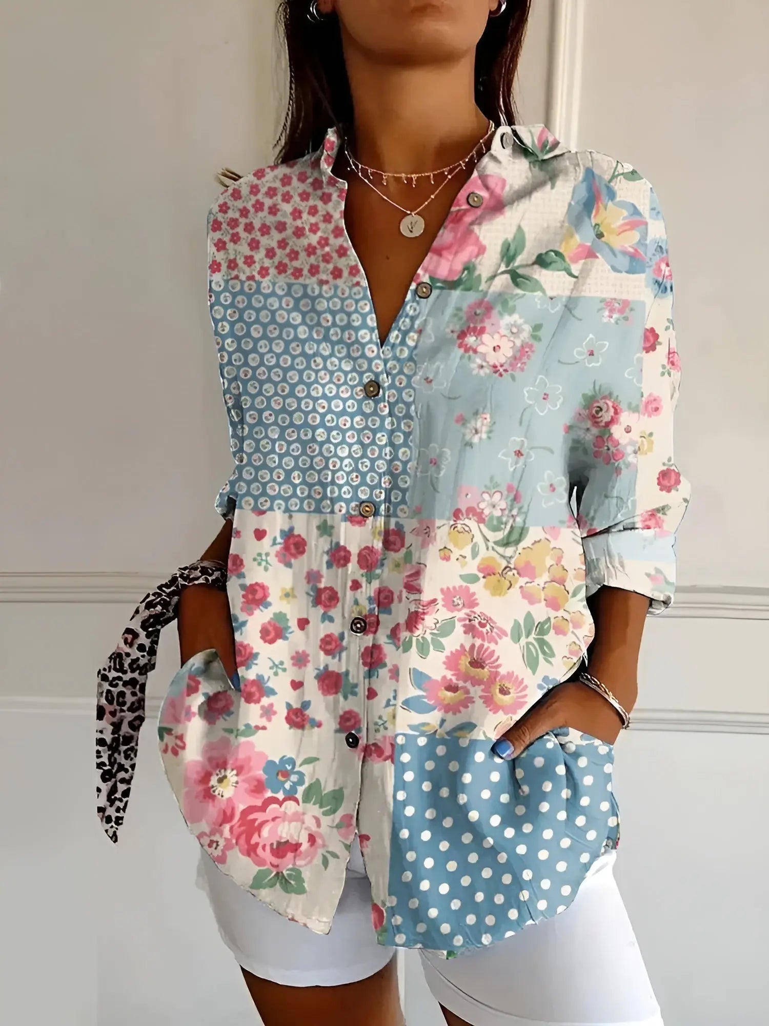 Women’s Button Down Shirt – Long Sleeve Collared Blouse Casual Work Top with Pocket oaklynwear