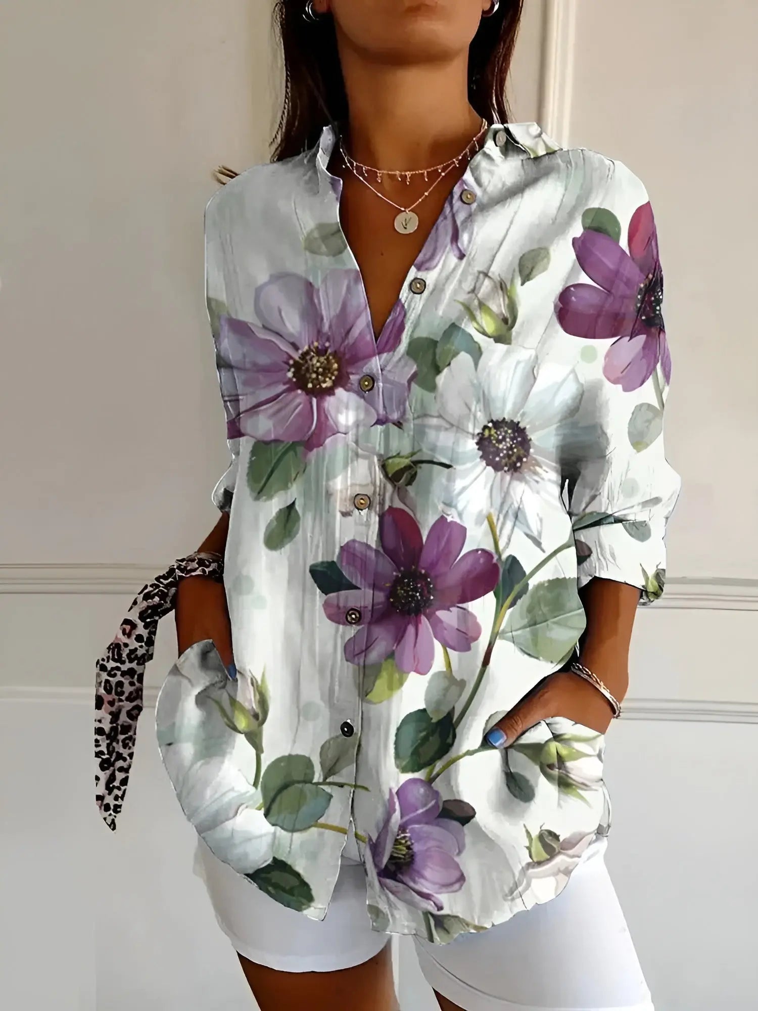 Women’s Button Down Shirt – Long Sleeve Collared Blouse Casual Work Top with Pocket oaklynwear