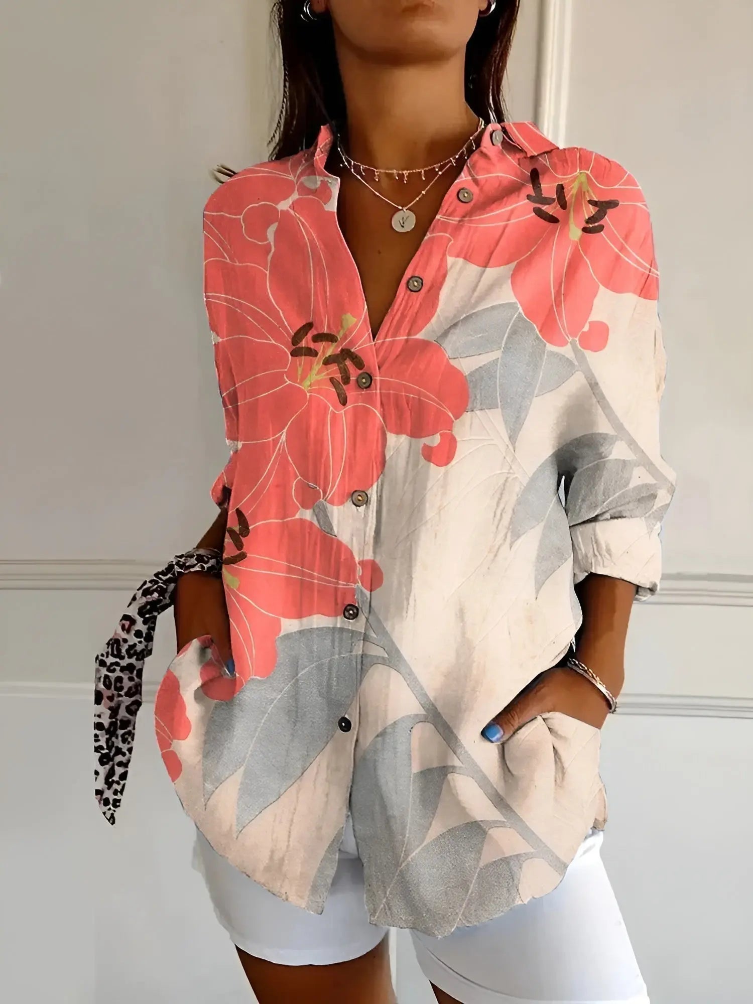 Women’s Button Down Shirt – Long Sleeve Collared Blouse Casual Work Top with Pocket oaklynwear