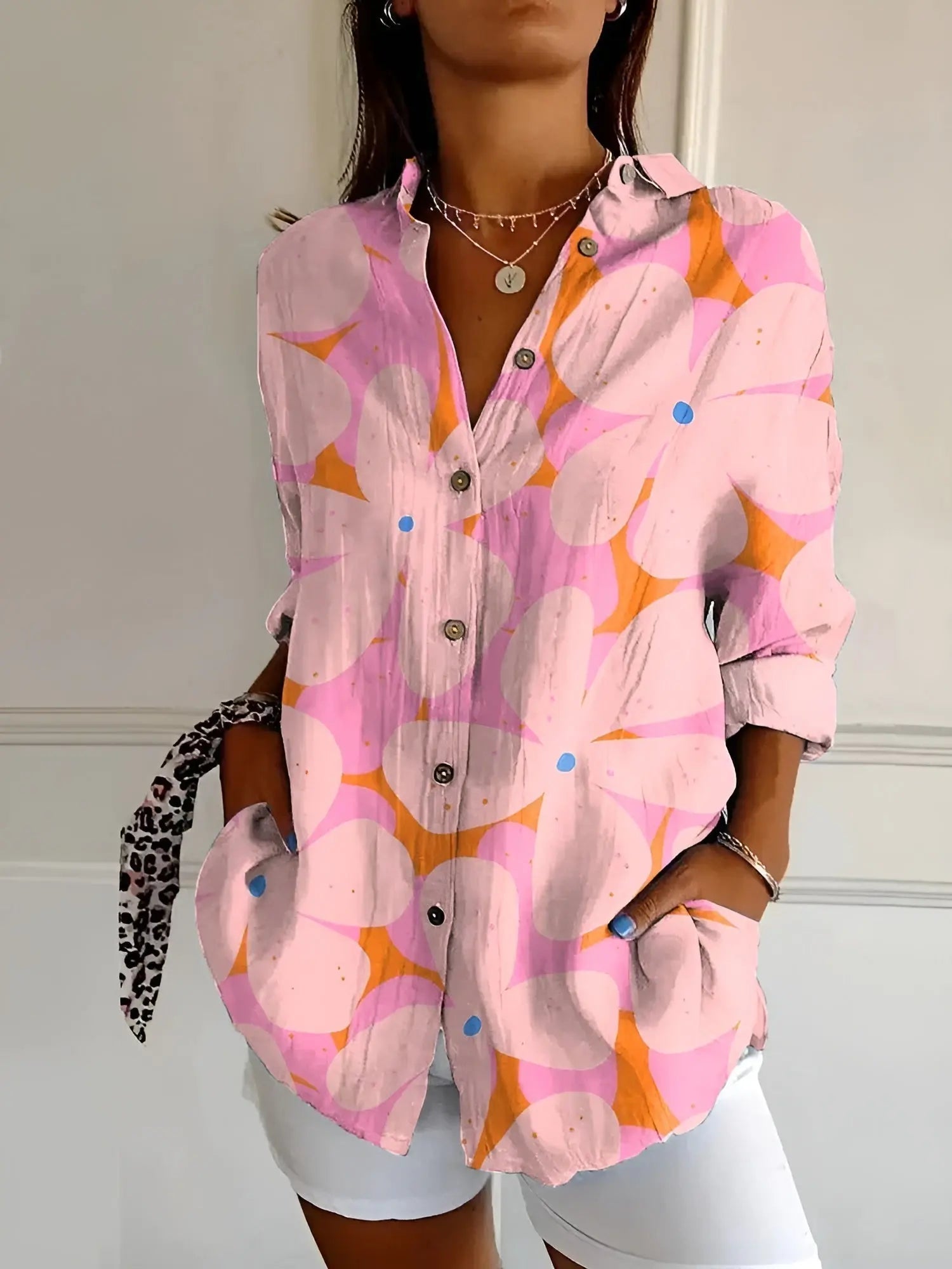 Women’s Button Down Shirt – Long Sleeve Collared Blouse Casual Work Top with Pocket oaklynwear