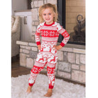 Red and white reindeer Fair Isle matching family Christmas pajama set with crew neck top and jogger pants - view 6