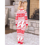 Red and white reindeer Fair Isle matching family Christmas pajama set with crew neck top and jogger pants - view 8