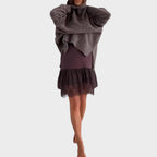 Oversized turtleneck sweater dress set with chunky knit sweater and lace-trimmed slip dress - view 3