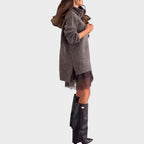 Oversized turtleneck sweater dress set with chunky knit sweater and lace-trimmed slip dress - view 5