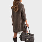 Oversized turtleneck sweater dress set with chunky knit sweater and lace-trimmed slip dress - view 6
