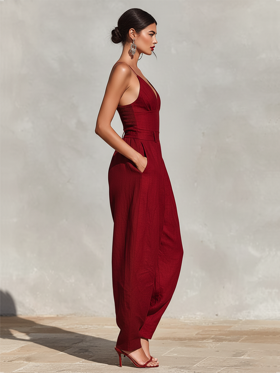 Ruby | Spaghetti Strap Linen Wide-Leg Jumpsuit oaklynwear