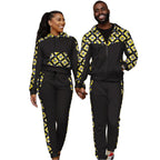 Couple wearing matching printed hoodie and jogger tracksuit sets - view 6